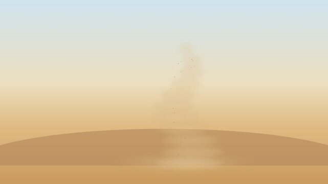 Dust devil tornado swirling across a desert plain