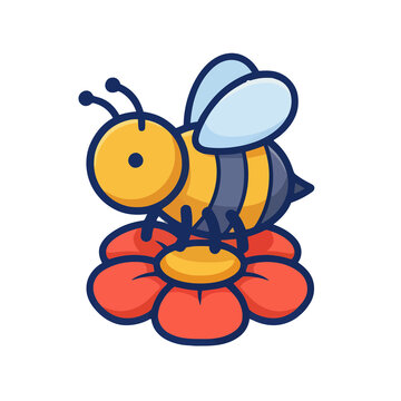 Cartoon bee on a red flower