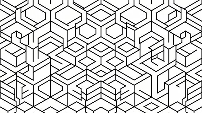  Tessellated Geometric Pattern | 3D Optical Illusion Black and White