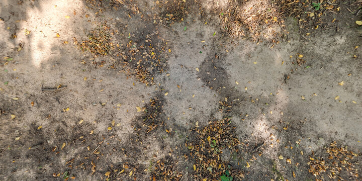 view from above on texture of gravel road among grass field