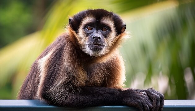 spider monkey sitting on railing costa rica