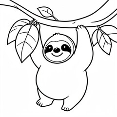 Obraz premium Baby Sloth with Leaf Coloring Page