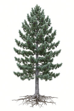 Ultra-realistic mature Swiss Pine or Arolla Pine (Pinus cembra), tall alpine conifer with straight gray-brown trunk, dense pyramidal crown, short blue-green needles in bundles of five