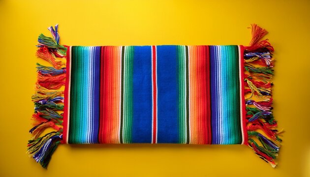 colorful mexican serape blanket on a yellow background