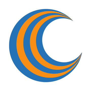 Blue and orange curved stripes crescent