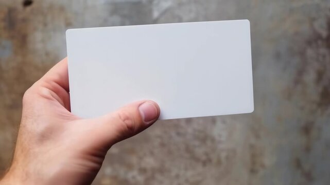 Close-up of a hand holding a blank white card