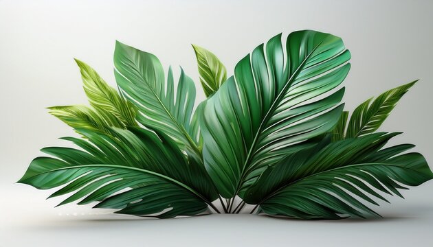 3d render foreground tropical plant green leaf on white background