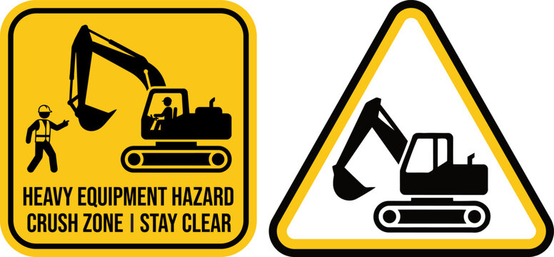 Heavy Equipment Hazard Crush Zone Warning Sign Vector Set For Construction Safety