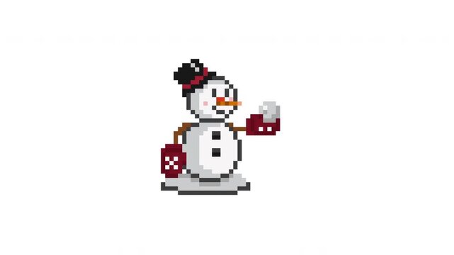 Cute pixel art Snowman throwing snowball animation loop, 8-bit retro game asset