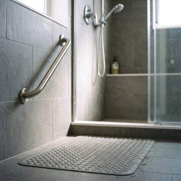 modern bathroom safety features with non-slip mat and grab bar - ai generated