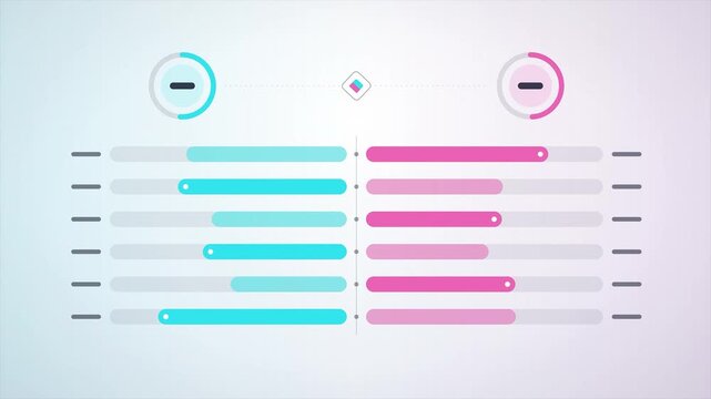 Light Clean Cyan and Pink Side by Side Comparison Bar Chart Animation on White Background Seamless Loop