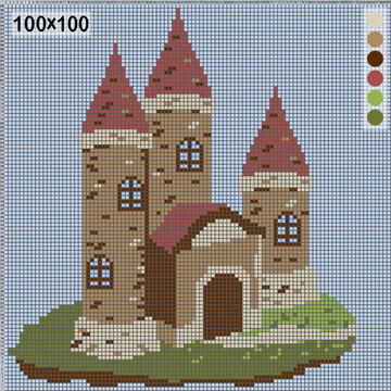 An ancient castle, a pattern for embroidery or knitting, a vector image