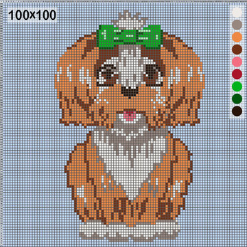Dog with a bow, embroidery or knitting pattern, vector image