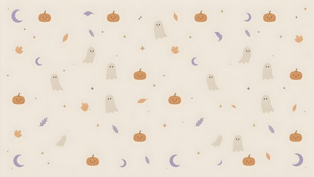 Cute Halloween Pastel Background With Pumpkins and Stars