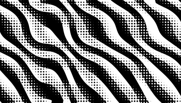 Black and white abstract dynamic pattern with wave effect of halftone pattern. Smooth motion graphic for modern background and jersey design element. Vector format illustration. Eps10 