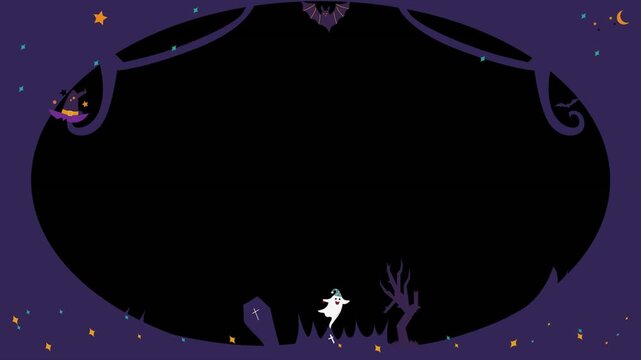 Dark Halloween ritual featuring mysterious witches glowing cauldron ancient symbols spooky pumpkins skeletal hands ghostly mist haunted candles supernatural horror video background animation loop