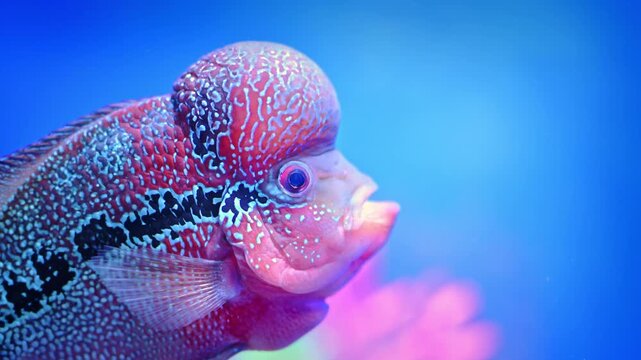 Close-Up of Flowerhorn Cichlid Forehead and Pearled Scales
