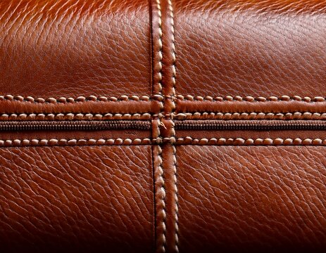 closeup of rich brown leather texture with visible grain and stitching highquality material for furniture upholstery or luxury fashion accessories