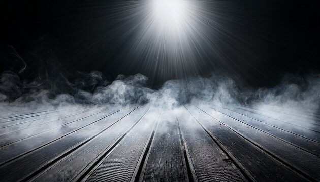 white smoke wisps rising above a wood plank floor backlit by a white light mysterious fog mystery black and white color scheme fog machine fluid