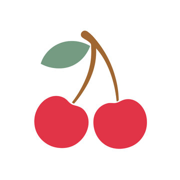 Two Cherries with Stem and Leaf