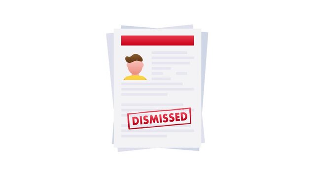 Employee dismissal document with red stamp animation