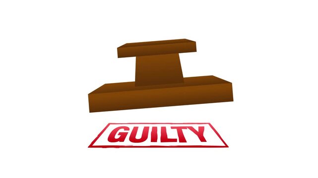 Wooden rubber stamp pressing a red guilty seal