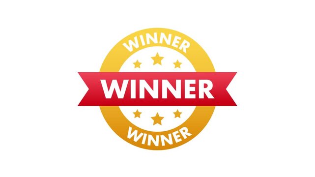 Golden winner medal award with red ribbon animation