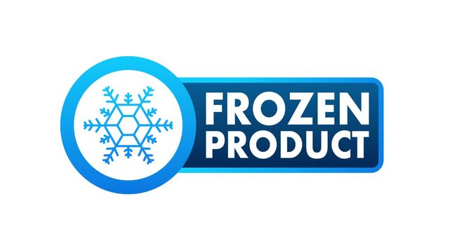 Frozen product blue label with snowflake animation