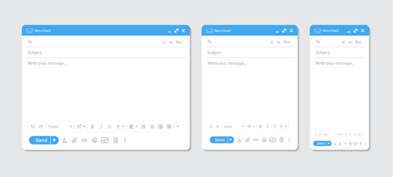 Email Compose Browser UI and Mobile UI Interface Set with Send Button, Fonts and Text Alignment Toolbar