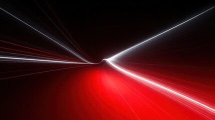 Fototapeta premium Abstract dark red background with dynamic light streaks. Fast motion blur creates energy waves, speed effect. Glowing lines flow through digital tunnel in cyberspace. Futuristic tech design