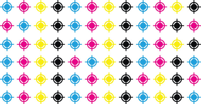 CMYK registration marks pattern in cyan magenta yellow and black colors for professional printing