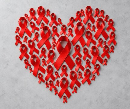 Heart shape made of multiple red ribbons for HIV AIDS awareness concept