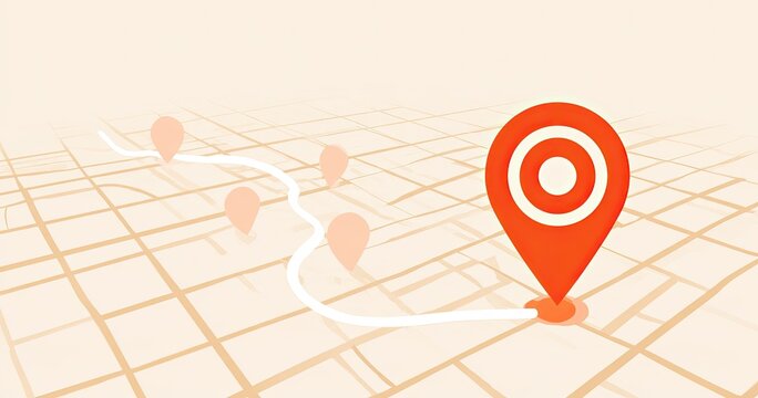 A stylized map shows a route with location markers and a prominent target