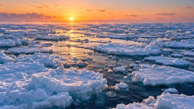 Sunrise Over Drift Ice on the Sea of Okhotsk