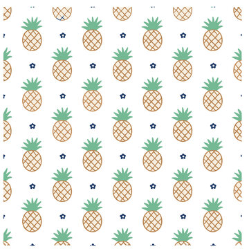 Seamless pattern of pineapples and blue flowers