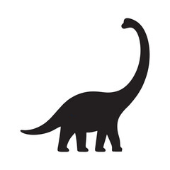 Black silhouette of a long neck dinosaur on plain white background © Dewi