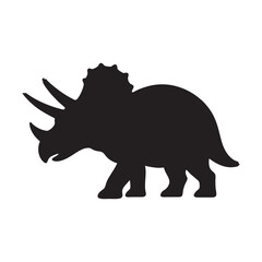 Black triceratops dinosaur silhouette on white background © Dewi