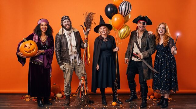 Friends celebrate a fun coquette halloween party in studio