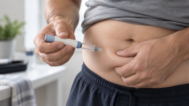GLP-1 Subcutaneous Injection Administered to Abdomen for Diabetes Management, Obesity Treatment, and Weight Loss Medication Therapy.
