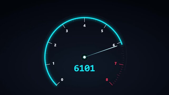 Digital speedometer motion graphics loop showing performance metrics on dark display.