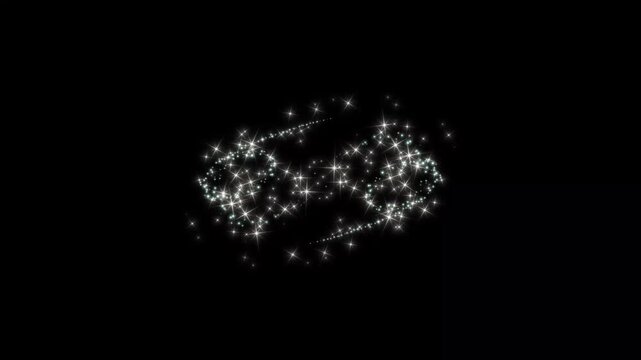 Shining glitter star sparkle animation, glowing white light sparks and particles flare, 2d glitter stars line animation, doodle glitter sparkle overlay on black background 4k