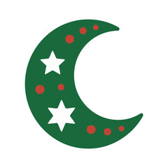 Green crescent moon with white stars and red dots © nilla