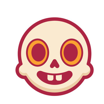 Cartoon skull face with wide smile and two teeth