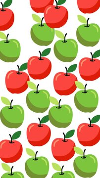 Bright apple pattern motion graphic background featuring colorful red and green apples on a clean white backdrop