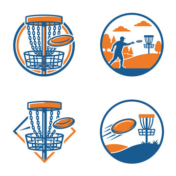 Disc golf badge and silhouette icons.