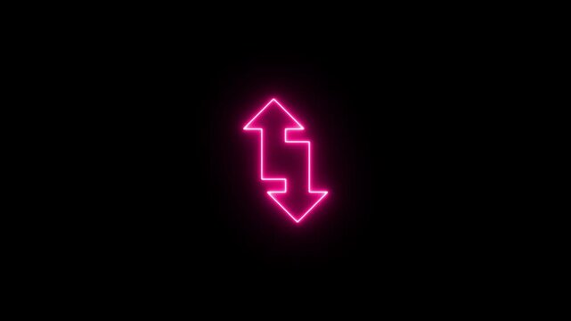 Neon pink glowing sync arrows icon animation on black background, for ui ux, and data transfer concepts