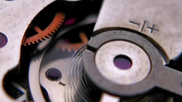 Macro Horizontal Shot of Watch Movement Regulator with Plus Minus Markings