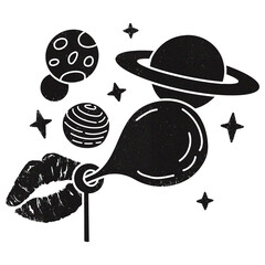 Black universe png sticker, bubble gum lips, transparent background © Rawpixel.com