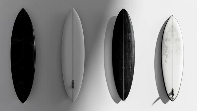 Four Minimalist Surfboards with Monochrome Textures