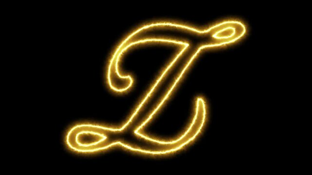 Glowing golden letter z neon sign animation on black background, script alphabet symbol for luxury branding and digital